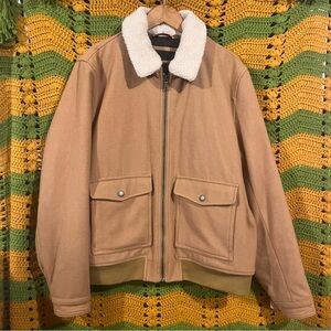 Tommy Hilfiger Camel Sherpa Collar Bomber Jacket - Quilted Lining
